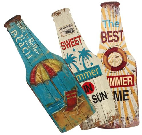 HOLIDYOYO 3stücke Teiliges Holz-bierflaschen-wanddeko Mit Hawaiianischem Sommer-strandmotiv Langlebige Holzanhänger Vintage Stil Dekorativ Für Bar Party Badezimmer Und Außenbereich