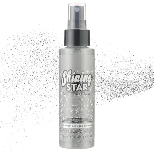 LOPHE Spray Brillantini Glitter, Glitterato Spray per Corpo Viso, Brillantini Corpo Vestiti per Capelli, Ultra Fine, Body Shimmer per Festival di Halloween, Club, Feste (100ml, Argento)