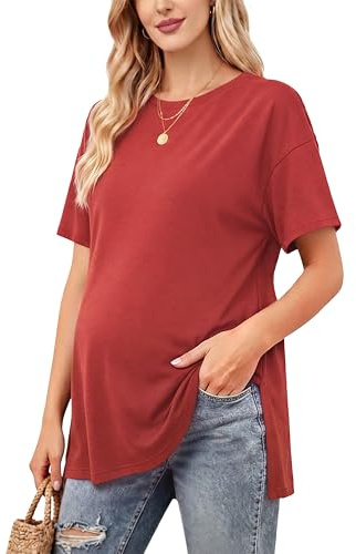 Love2Mi Damen Umstandstop Kurzarm Umstandsmode Oversized Umstands T-Shirt