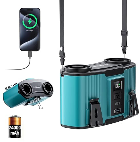 Doublepow - Ventilador de cintura portátil de 24000 mAh, ventilador personal, motores de doble conducto de aire, cinturón recargable con clip para trabajar, 10 velocidades 45 horas, refrigeración de