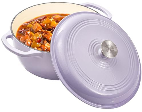 Vivicreate 6 Quart Enameled Cast Iron Dutch Oven Pot with Lid Heavy Duty Dutch Oven for Bread Baking Braising Stews Roasting Oven Safe up to 500°F Dual Handles Purple (Purple)