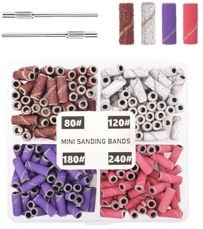 BELICOO 220 st små slipband för nagelborr med 2 st 3,1 mm dorn bit, 80# 120# 180# 240# grovt fint slipband för naturliga naglar, akryl, gelmanikyr och pedikyr