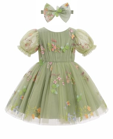 FYMNSI Baby Girls Butterfly Dress Back V-Neck Mesh Tulle Bowknot Princess Tutu Dresses Toddlers Kids Wedding Flower Girl Dress