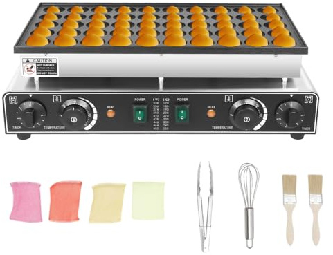 DAOHHFO Commercial Electric Dutch Pancake Maker, 220V Dutch Poffertjes Maker 50pcs Mini Baker Machine Iron Baker, 50-300℃ Two Independent Temperature Control, Nonstick Arepa Maker for Home/Bakeries