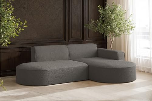 Kaiser Möbel - Ecksofa mit Wohnlandschaft, Eckcouch L Form, Sofa 3-sitzer, Polstersofa, Bigsofa, Bequemes Couch mit Ottomane für Wohnzimmer, Relaxsofa, Weiches Stoff, Modena Studio, Graphit, Rechts