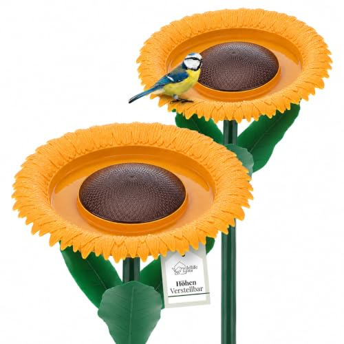 WILDLIFE HOME Vogeltränke stehend 2 Stück für Garten 60cm, Futter- & Trinkblume für Wildvögel, Vogelfutterspender Futterschale mit Ständer, Vogelfutterstation, 2er Set
