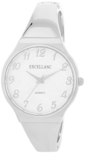 Excellanc Damen-Spangenuhr Metallarmband Spangenarmband poliert Armreif lesbare Ziffern Rund Länge 15,5 cm Quarz-Armbanduhr Geschenkidee für Frauen (Silber/Weiß)