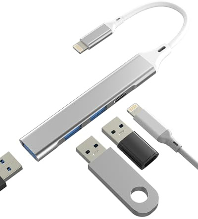 Adaptador de cámara Lightning a USB 3 para iPhone 14 13 Pro Max (4 en 1) lector de tarjetas, cargador divisor para iPad, para cable Apple, adaptador OTG de iluminación, adaptador de memoria flash