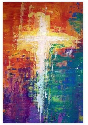 UTGN Abstraktes Kreuz, buntes christliches Wandkunst, Leinwand-Poster, Wandkunstdruck, Bild, Gemälde, 50 x 75 cm