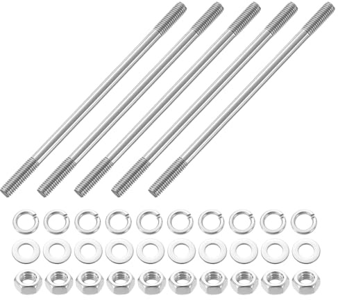 QUARKZMAN 5 Stück Stockschrauben M6 x 120mm, Doppelseitige Gewindestangen Madenschrauben Set 304 Edelstahl Gewinde mit Muttern und Flach- & Sicherungsscheiben für Montage Hauswartung
