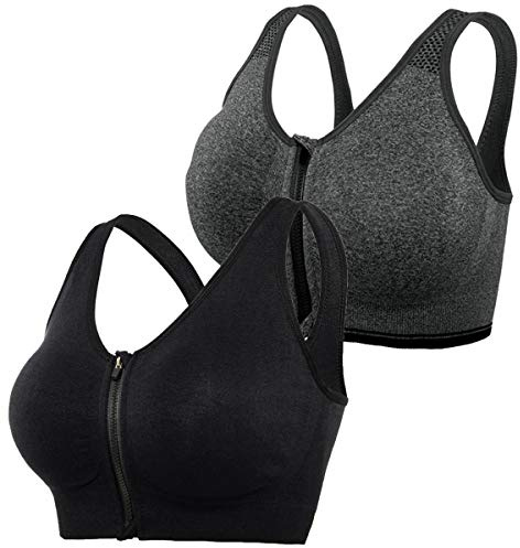 DODOING Zip Front Sports Bra Post Surgery Bra Yoga Bra Workout Fitness Activewear Racerback Padded Extra Support