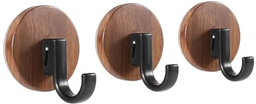 SEIUCAN Ganci a ventosa in noce, impermeabili, senza trapano, rimovibili e riutilizzabili, per bagno, cucina, piastrelle, specchi, vetro, grana unica, confezione da 3