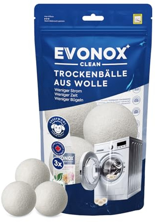 Evonox Clean Lot de 3 balles de séchage en feutre de laine - Naturel et respectueux de l'environnement