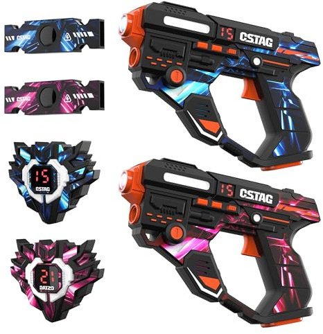 Wiederaufladbares Laser Tag Set mit 2 Pistolen und Westen, Lasertag Infrarot Kampfspiel mit LED-Zielsystem, Geburtstag, Weihnachten Geschenk für Erwachsene Kinder, Familienaktivitätsspiel
