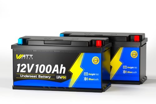 WattCycle 12V 100Ah Bluetooth LiFePO4 Batterie mit 188mm Höhe,Tiefzyklus Lithium Batterie mit Smart BMS Tieftemperaturschutz, für Stromspeicher, Wohnmobil, Wohnwagen, Solar, 2 Packungen