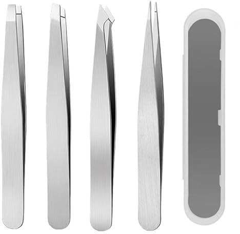 4Pcs Stainless Steel Precision Facial Hair Tweezers (Silvery) | Sharp tweezers for ingrown & chin hair, suitable for men and women plucking use