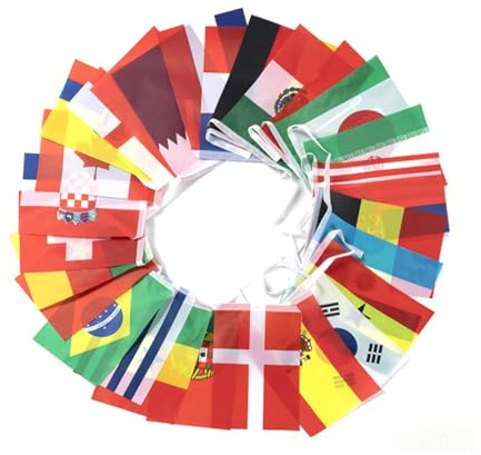 Bandiera a corda in 32 paesi - Bandiere di calcio che raggruppano su una corda - Bandiere sospese del mondo per bar eventi sportivi per grandi feste di apertura, 33 piedi / 39 piedi