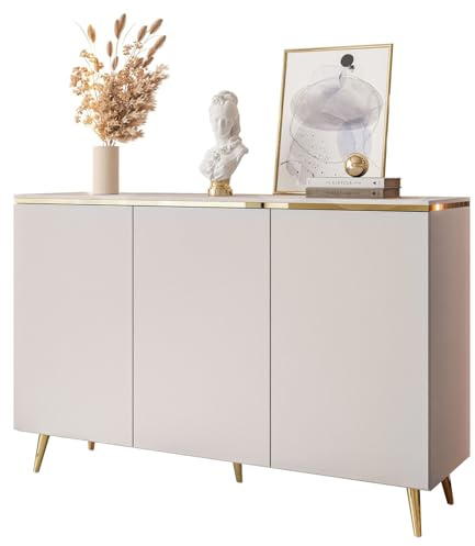 Lookway Kommode Aurora II Kaschmir Matt | Drei Türen, Goldene Dekorleiste, Hängend oder auf eleganten Füßen, Modernes Schlafzimmermöbel, Schräge gold Chrom Beine