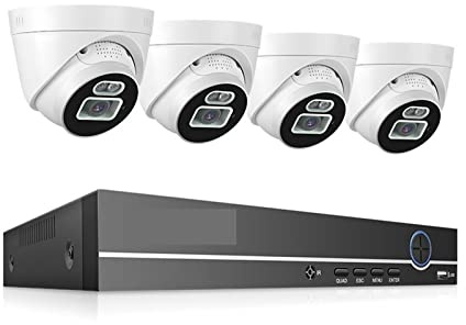 ERETYRET Di Telecamere Di Sorveglianza Poe Rilevamento Facciale Set Di Telecamere Di Sorveglianza Video Audio Bidirezionali Vista Notturna Colorata Facile Da Installare(3T,8CH NVR 4 Cameras)