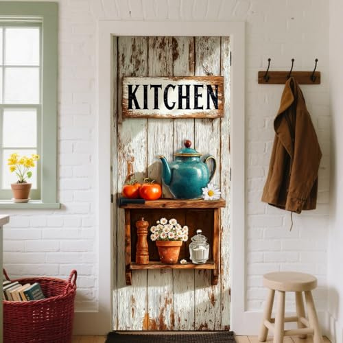 CRAFTYMELODY Küchentüraufkleber Abziehbar Selbstklebend Türwandbild Vinyl PVC Wasserdicht Türabdeckung Tapete Im Bauernhausstil