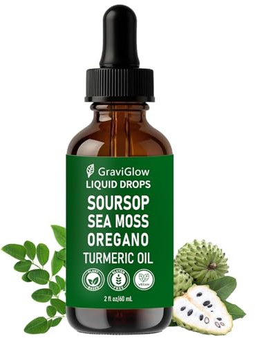 GraviGlow Graviola Soursop Bitters Liquid Drops – 10-in-1 Herbal Soursop Extract with Sea Moss, Moringa, Turmeric, Black Seed Oil & Oregano – Immune & Gut Health Support, Vegan, Non-GMO, 2 Fl Oz