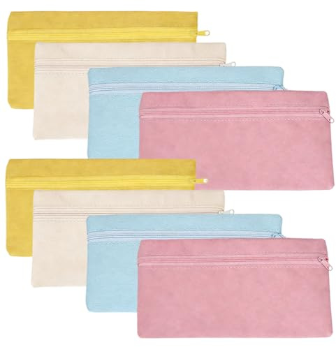 VEOIRXU 8 Stück DIY Blanko Stoffbeutel Klein Stoffbeutel mit Reißverschluss Tasche Klein Federmäppchen Kosmetiktasche mit Reißverschluss Stoffbeutel zum Bemalen Mäppchen(4 Farben)
