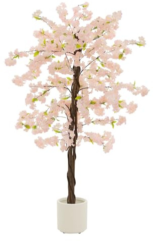 ML-Design Künstlicher Kirschblütenbaum 180 cm Rosa, Kunstpflanze Kirschbaum groß für Drinnen & Draußen, Deko Kunstbaum echt mit Naturholzstamm im Topf, Pflegeleichte Künstliche Pflanzen für Wohnzimmer