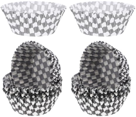 DOITOOL 200 Pirottini per Cupcake in Carta Antiolio Nero e Bianco Piccoli Porta Muffin per Dolci da Forno Resistenti al Grasso per Casa Panetteria e Feste