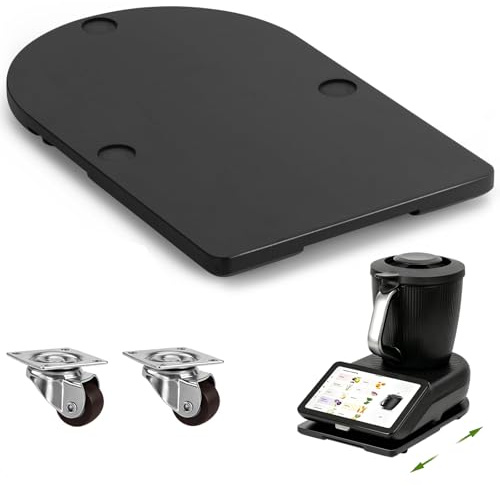 KOMTWNM Gleitbrett TM7 Schwarz für Thermomix, Bambus Rollbrett mit Rollen, Thermomix Zubehör TM7 Gleitbrett Unterlage