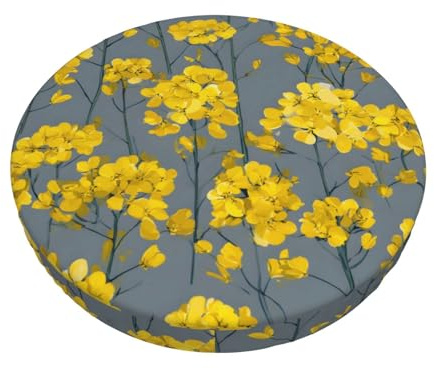 JEKYDOSD Rapeseed Flowers Print Round Bar Chair Cushion Cover Stool Slipcover Round, Soft Bar Stool Seat Cover Cushio