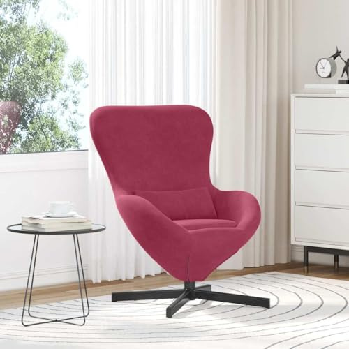 Keeushr Eiersessel Weinrot 63 x 73 x 90 cm Samt Drehstuhl mit geschwungener Rückenlehne und schrägen Armlehnen für Wohnzimmer Schlafzimmer moderner Drehsessel Loungesessel