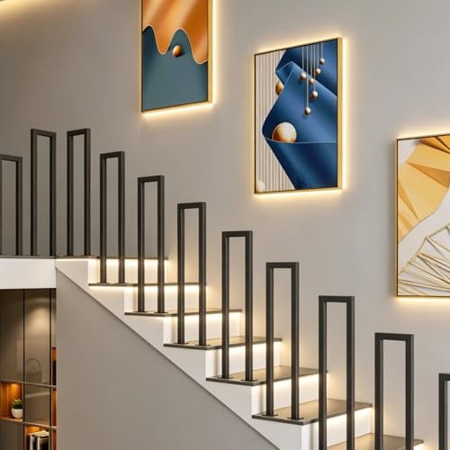 Outdoor Handrails for Stairs, U-Shaped Stair Rail, Adjustable Optional Height 35-115cm Bannister Rail for Stairs with Installation Kit for Garden, Backyard & Balcony, 65CM-Right Angle, Black