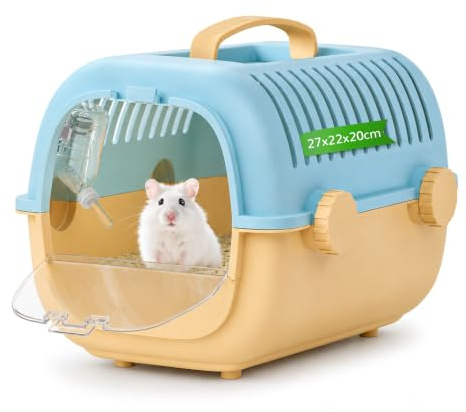 Tragbarer Zwerghamster Hamster Transportbox mit Wasserflasche,27x22x20cm