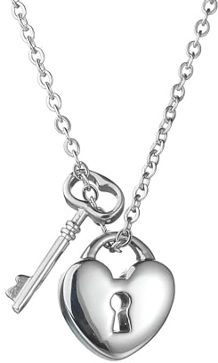 Lock Necklace For Women And Men, 925 Sterling Silver Heart Pendant Twist Chain Choker Necklace, Padlock Women, Men