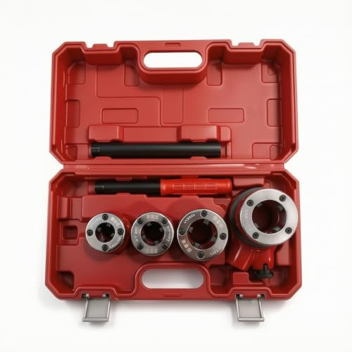 KiBcsLic Kit Filettatubi con Valigetta Rigido Filettatrice Manuale a Cricchetto Resistente Filettatrice Manuale per Insttori, Set Di Filettatrici Manuali 62 A 4 Teste