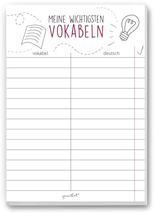 younikat 1 Notizblock Vokabeltrainer Vokabelheft universal DIN A5 - dv204 | Vokabelheft gebunden universal für Grundschule Abitur Realschule, 1 Vokabel-Notizblock im Format DIN A5 148 x 210 mm