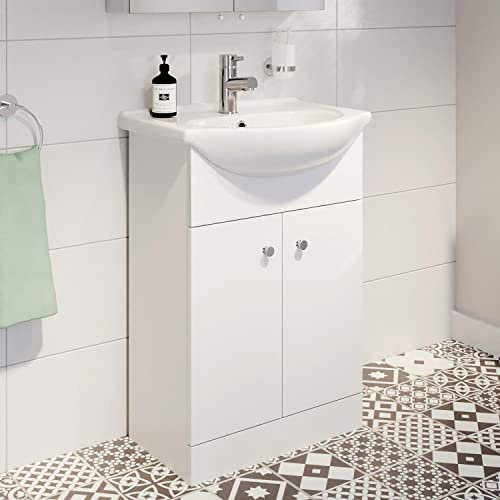 AURORA Bathroom Basin Sink Vanity Unit Single Tap Hole Floor Standing 550mm Matte White