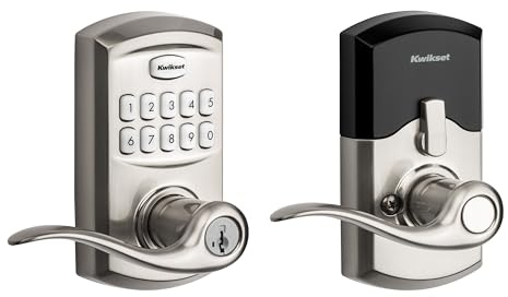 Kwikset SmartCode 917 Keypad Keyless Entry Traditional Residential Electronic Lever Deadbolt Alternative with Tustin Door Handle and SmartKey Security, Satin Nickel