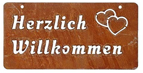 Metall Tafel mit Rost Finish Metall Schild für den Garten Dekoration Gartendekoration Edelrostdeko antik Nostalgie braun Summer Winter Herbst Frühlings deko (Willkommen Mini)