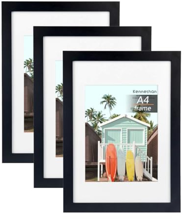 kennethan Bilderrahmen A4 Schwarz 3er Pack MDF-Holzrahmen mit Acrylglas, ideal für Collagen von Porträts und Urkunden, A4-Fotorahmen