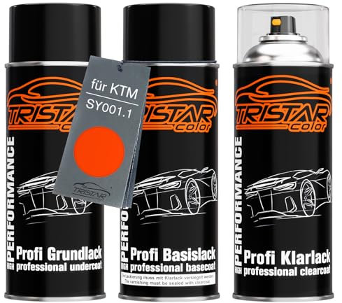 TRISTARcolor Vernice per moto Kit bombolette spray per KTM SY001.1 Orange vernice di fondo vernice di base vernice trasparente bomboletta a spruzzo 400ml