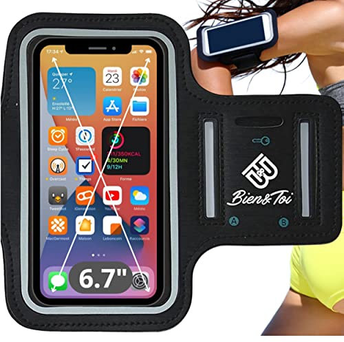 Brassard Smartphone TailleXL/iPhone14,13,12,11pro/ProMax/11/XR/6SPlus,XsMax SamsungS23,S22,S21,S20/S20FE/A52/A72/S21/NOTE20/S8 étui de Sport pour téléphone Portable jusqu'à 6.7 Noir 6,7 XL