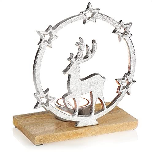 com-four® Teelichthalter mit Rentier-Motiv, Weihnachtlicher Kerstenständer | dekorativer Kerzenhalter Weihnachten - Weihnachtsdeko