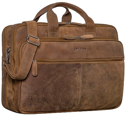 STILORD 'Noan' Leder Aktentasche Herren Groß Business 15,6 Zoll Laptoptasche Lehrertasche Umhängetasche Büro Vintage Echtleder Studententasche Männer, Farbe:tarragona - braun