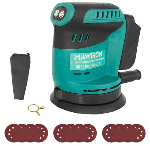 Cordless Random Orbit Sander, Electric Random Sander with 125mm 4Pcs Sandpapers, for Wood, Polishing, Sanding, Compatible with Makita 18V Lithium-ion Batteries(Body Only, Not Included Batteries)