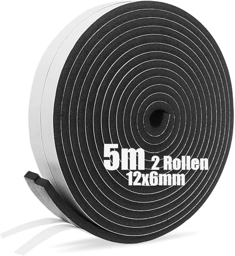 SDLDEER Foam Tape, Self Adhesive Foam Strip 12mm(W) X 6mm(T) X 10m(L) Weather Stripping Door Seal Strip, Draft Excluder for Windows Door, Anti-Collision, Weatherproof, Window Soundproofing