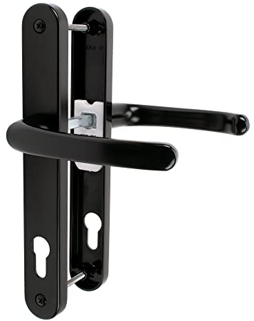 JCP PRO uPVC Door Handle Pair Set Sprung 92 PZ 92mm, Backplate 242mm x 34mm (210mm Screw Centres, Black)
