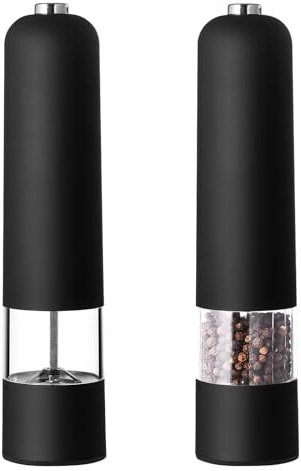 Yuehuamech 2pcs Schwerkraft Elektrische Pfeffermühle Batteriebetriebene automatische Mühle Mühle Salzmühle Einstellbare Grobheit Mühle Grinder Nachfüllbare Salz Pfefferkorn Shaker