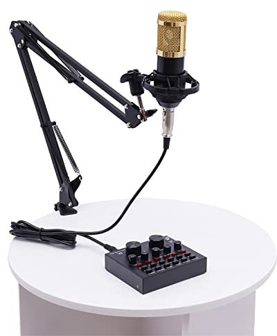 Bazargame Kit de microphone à condensateur V8 Live - Carte son - Mixeur audio - Changeur de voix - Avec suspension de microphone - Support en métal - Microphone USB - Pour streaming en direct