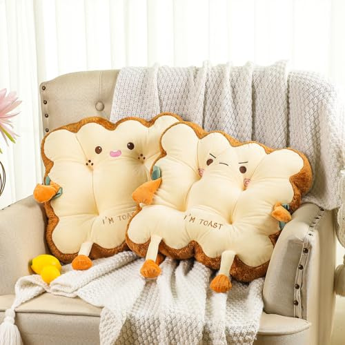 Kigley 2 Pcs Cute Chair Cushion Bread Pillow Toast Seat Cushion Bread Plush Pillow Cushions Memory Foam Kawaii Office Desk Chair Car Accessories Food Pillows Gift for Birthday Sofa Bedroom Home Decor